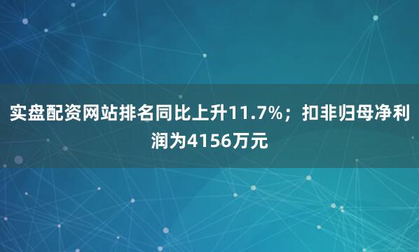 实盘配资网站排名同比上升11.7%；扣非归母净利润为4156万元